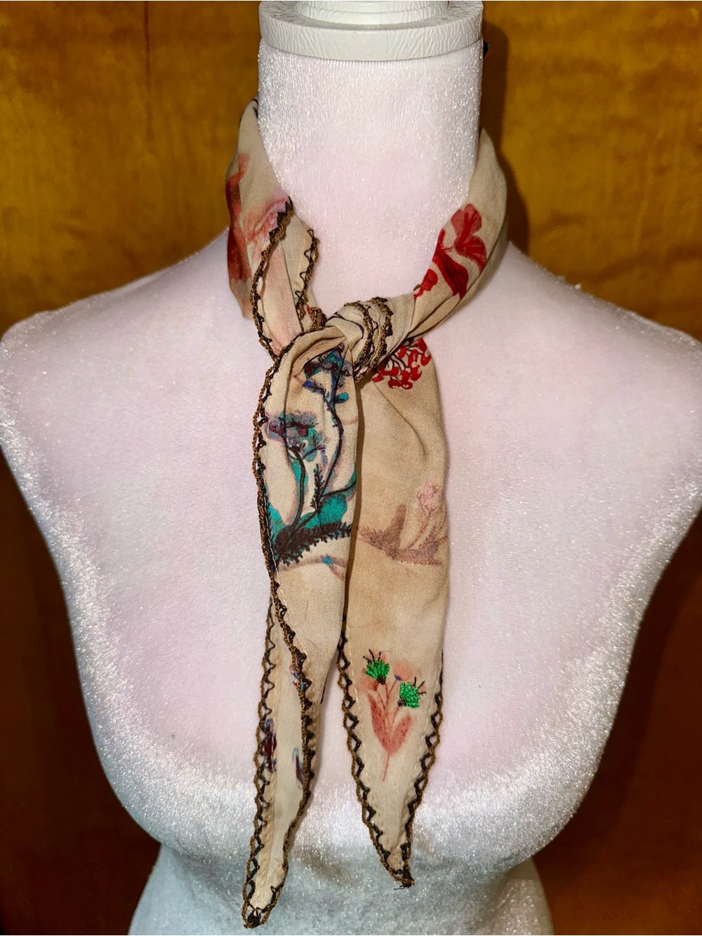 Zara Beige Floral Silk Scarf
